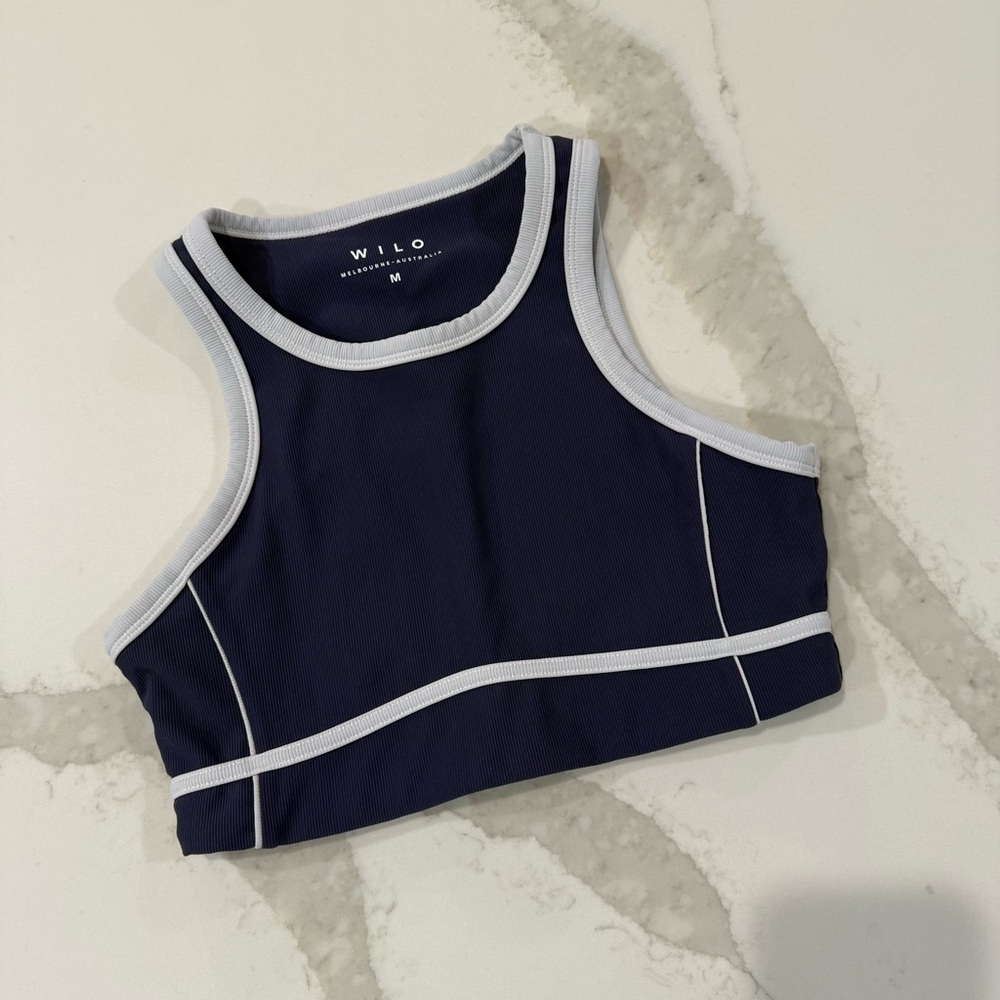 Wilo The Label x Anthropologie Ribbed Piper Sports Bra Women’s Medium Navy/White